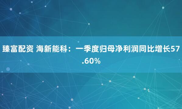 臻富配资 海新能科：一季度归母净利润同比增长57.60%