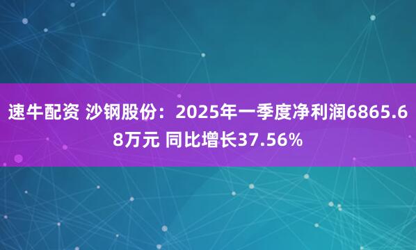 速牛配资 沙钢股份：2025年一季度净利润6865.68万元 同比增长37.56%